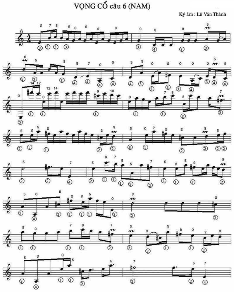 Sheet nhạc Vọng Cổ Câu 6 Dây Kép